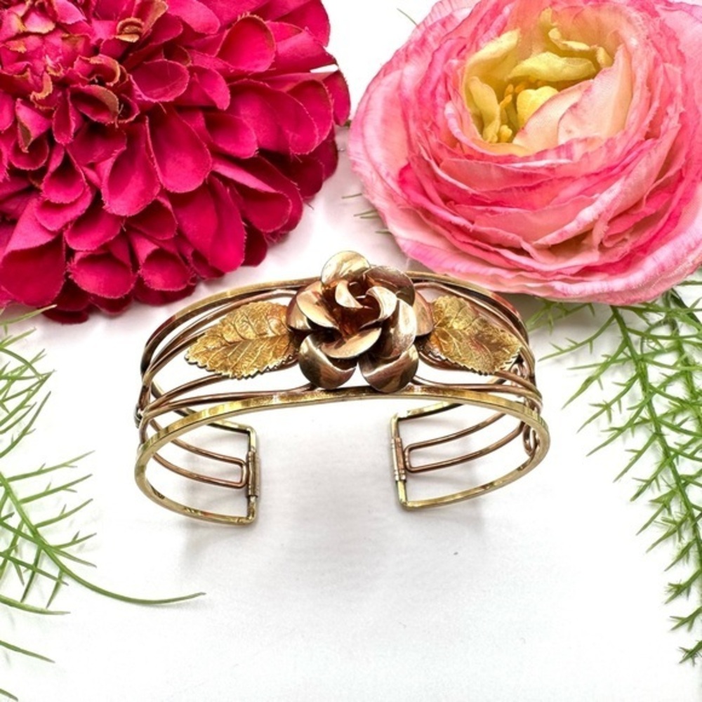 VINTAGE⚜️14K KREMENTZ OVERLAY Ornate Cuff Floral Bracelet